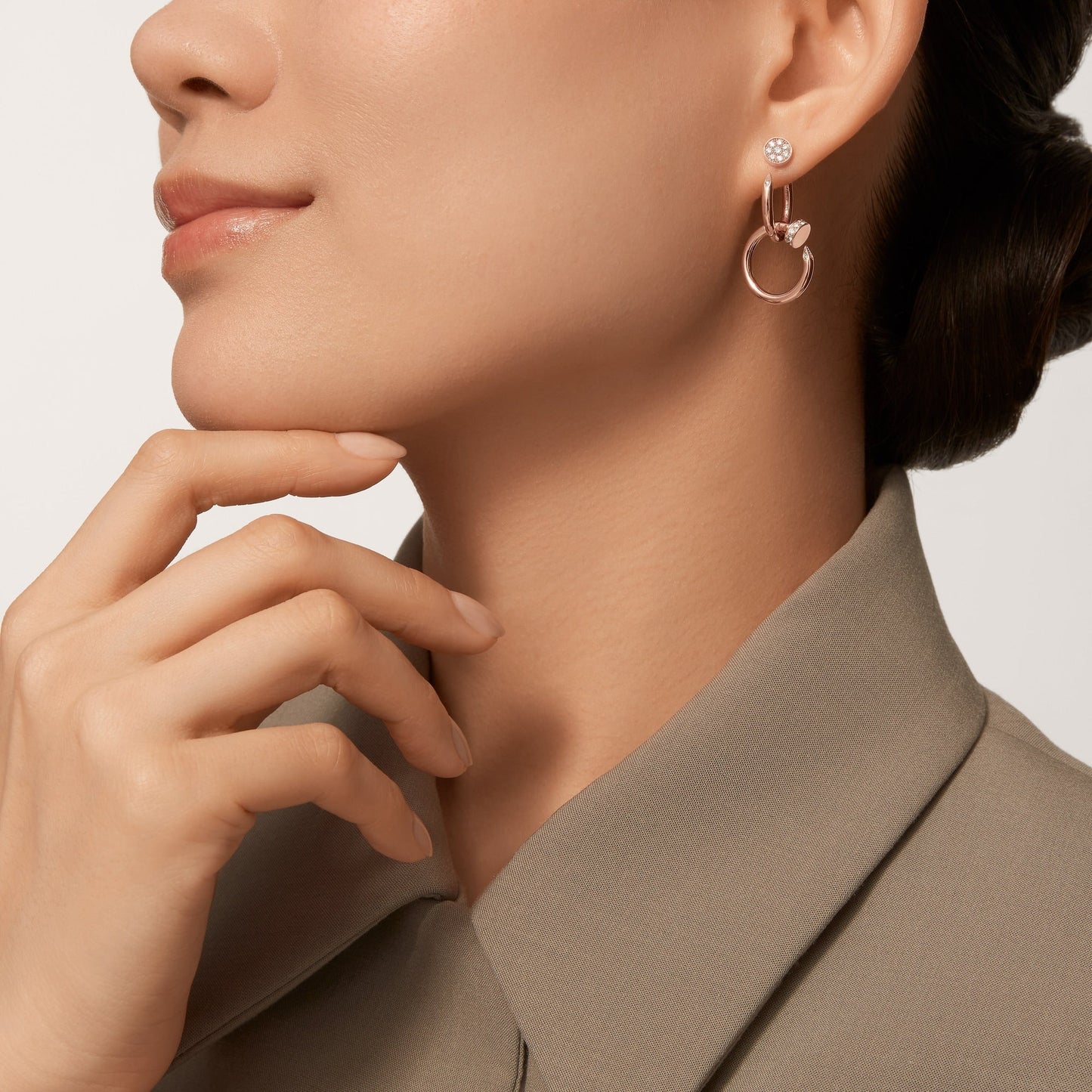 [Rosla]JUSTE HALF DIAMOND DOUBLE EARRINGS