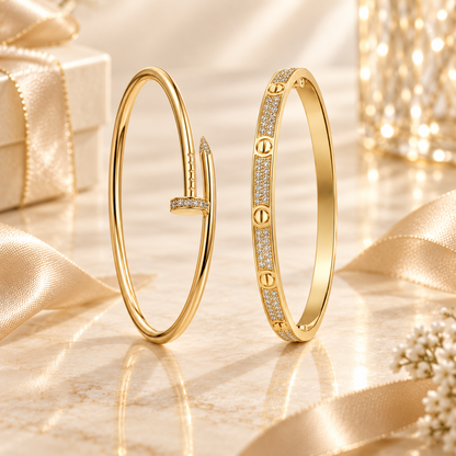 [Rosla] JUSTE Diamond & LOVE Diamond-Paved Bracelet Stack Set
