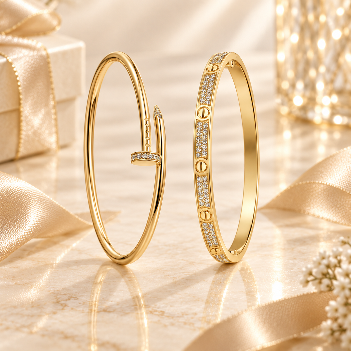 [Rosla] JUSTE Diamond & LOVE Diamond-Paved Bracelet Stack Set
