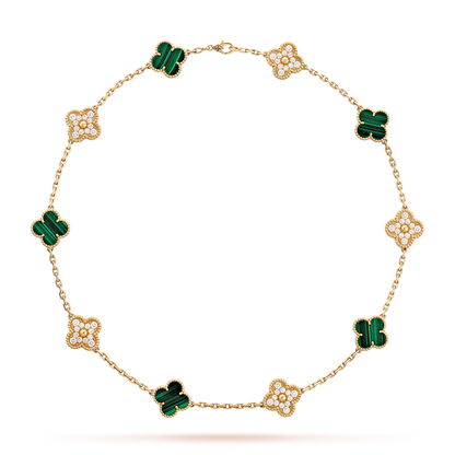 [Rosla]CLOVER 10 MOTIFS MALACHITE DIAMOND NECKLACE