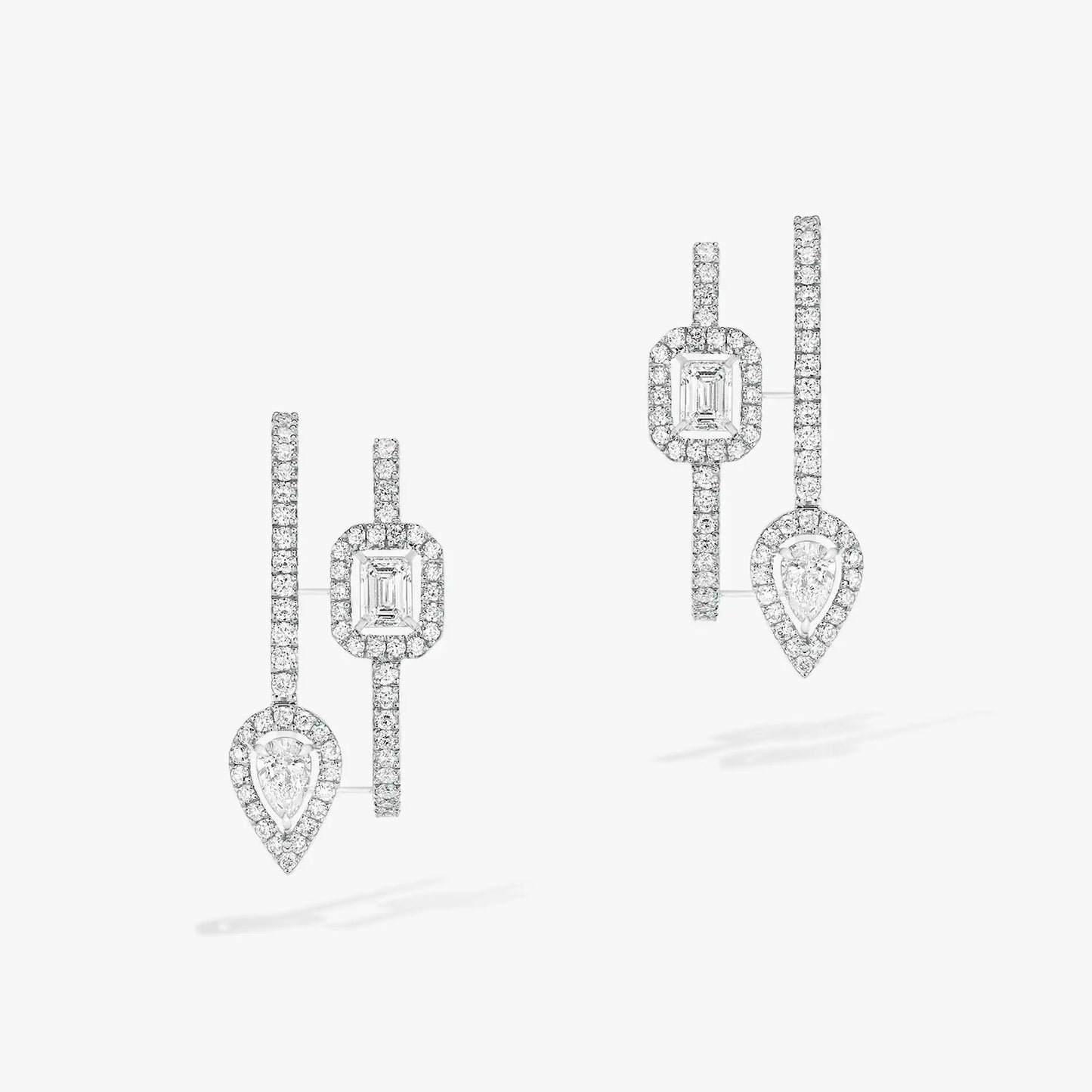 [Rosla]CREOLES MY TWIN 2 RANGS SILVER DIAMOND EARRINGS