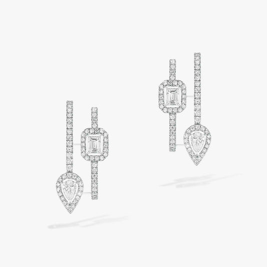 [Rosla]CREOLES MY TWIN 2 RANGS SILVER DIAMOND EARRINGS