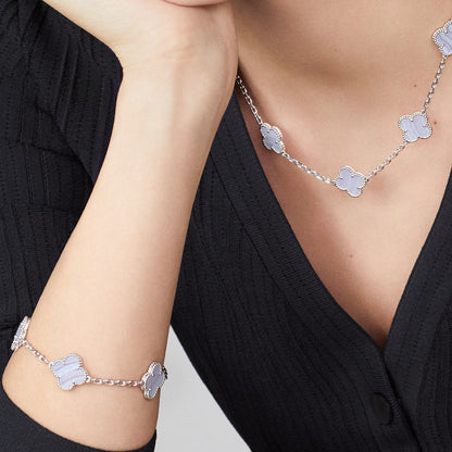 [Rosla]CLOVER 10 MOTIFS BLUE CHALCEDONY NECKLACE