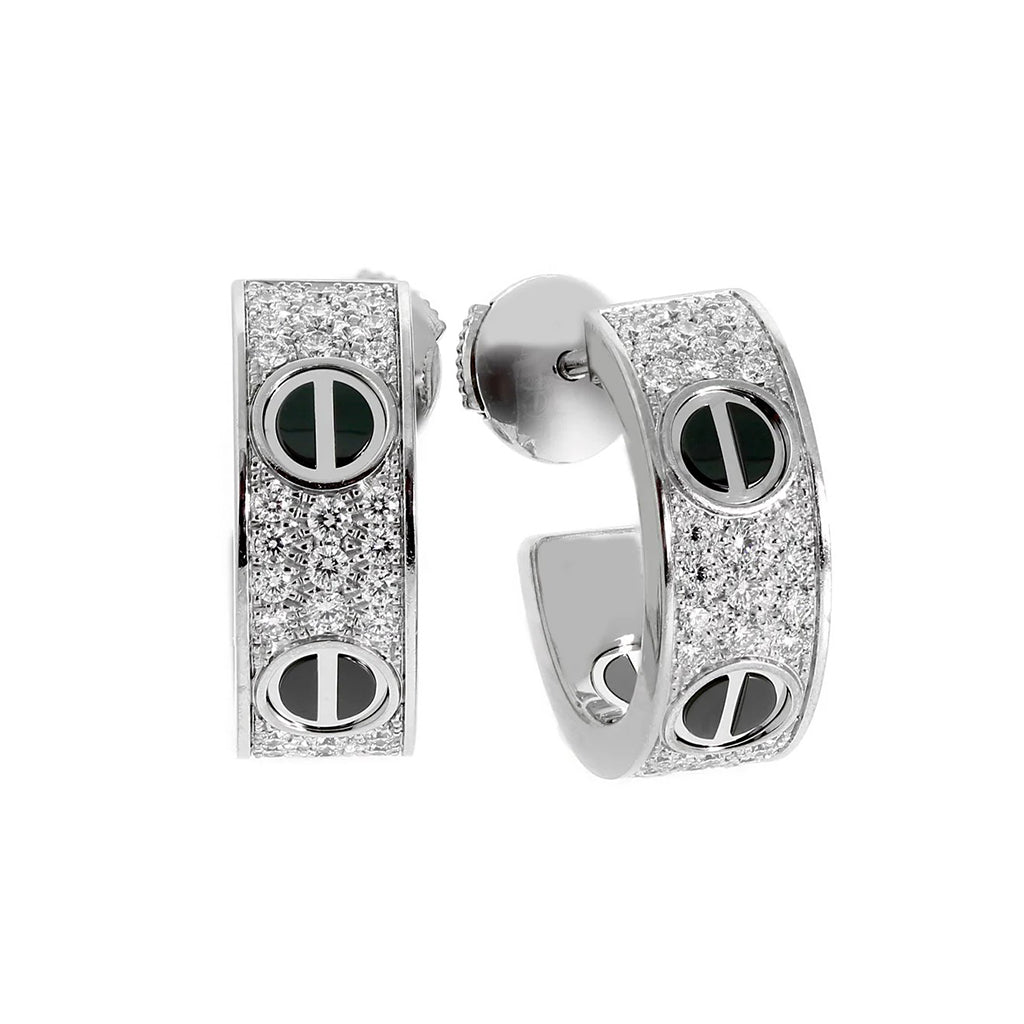 [Rosla]LOVE CERAMIC DIAMOND PAVED SILVER EARRINGS
