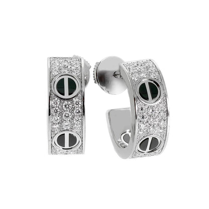 [Rosla]LOVE CERAMIC DIAMOND PAVED SILVER EARRINGS