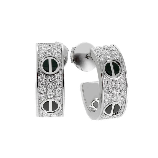 [Rosla]LOVE CERAMIC DIAMOND PAVED SILVER EARRINGS