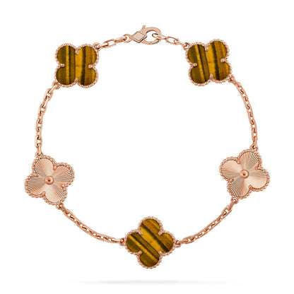 [Rosla] CLOVER 5 MOTIFS TIGER EYE BRACELET COLLECTION