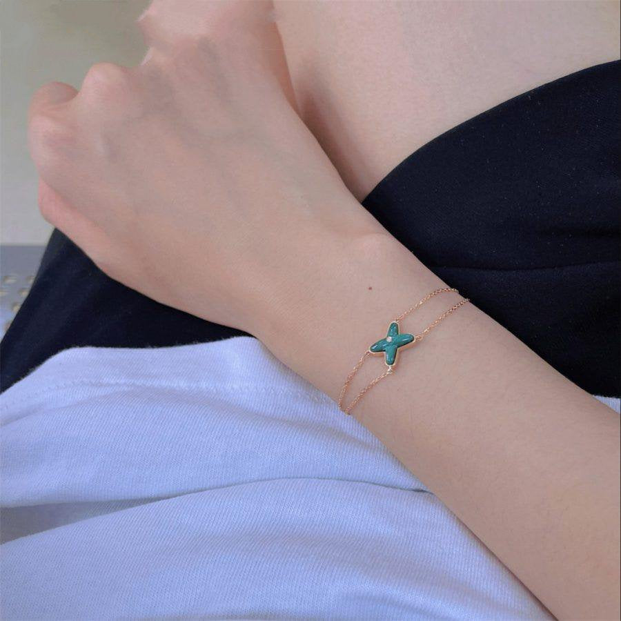 [Rosla]JEUX BRACELET MALACHITE PINK GOLD 1 DIAMOND