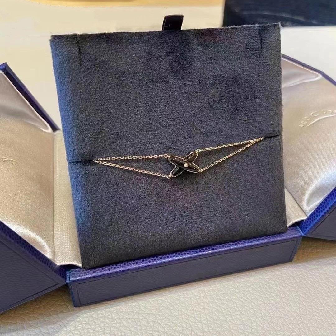 [Rosla]JEUX BRACELET ONYX PINK GOLD 1 DIAMOND