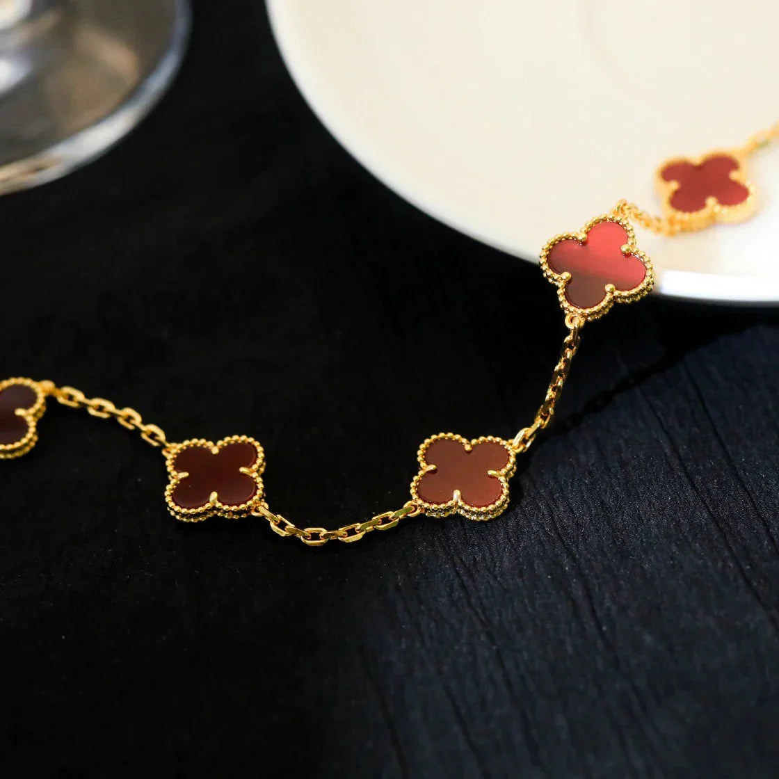 [Rosla] CLOVER 5 MOTIF RED CORNELIAN BRACELET COLLECTION