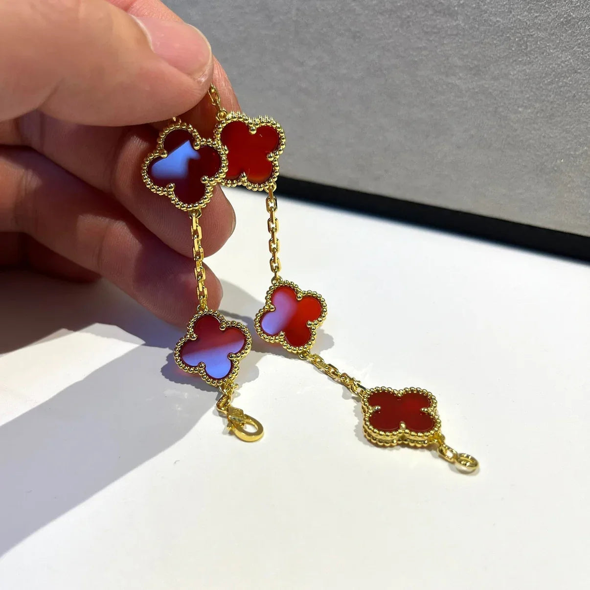 [Rosla] CLOVER 5 MOTIF RED CORNELIAN BRACELET COLLECTION
