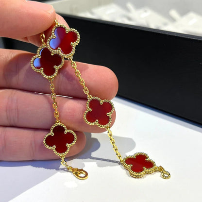 [Rosla] CLOVER 5 MOTIF RED CORNELIAN BRACELET COLLECTION