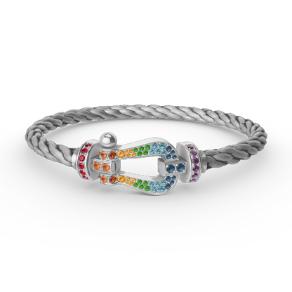 [Rosla]FORC LARGE HORSESHOE  COLORED DIAMOND BRACELET SILVER