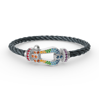 [Rosla]FORC LARGE HORSESHOE  COLORED DIAMOND BRACELET SILVER