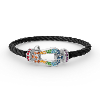 [Rosla]FORC LARGE HORSESHOE  COLORED DIAMOND BRACELET SILVER