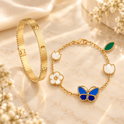 [Rosla] Lucky Spring Butterfly 5-Motif & LOVE Unlimited Bracelet Stack Set