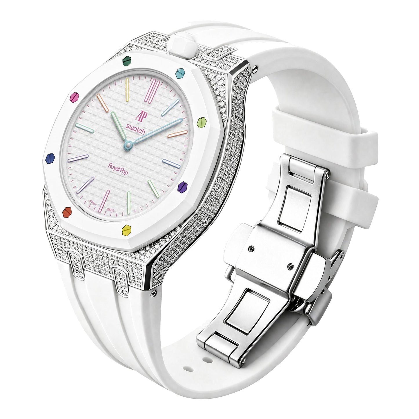 [Rosla]Royal Oak Pop Exclusive Steel Case With Diamond(Moissanite) & Silicone Strap