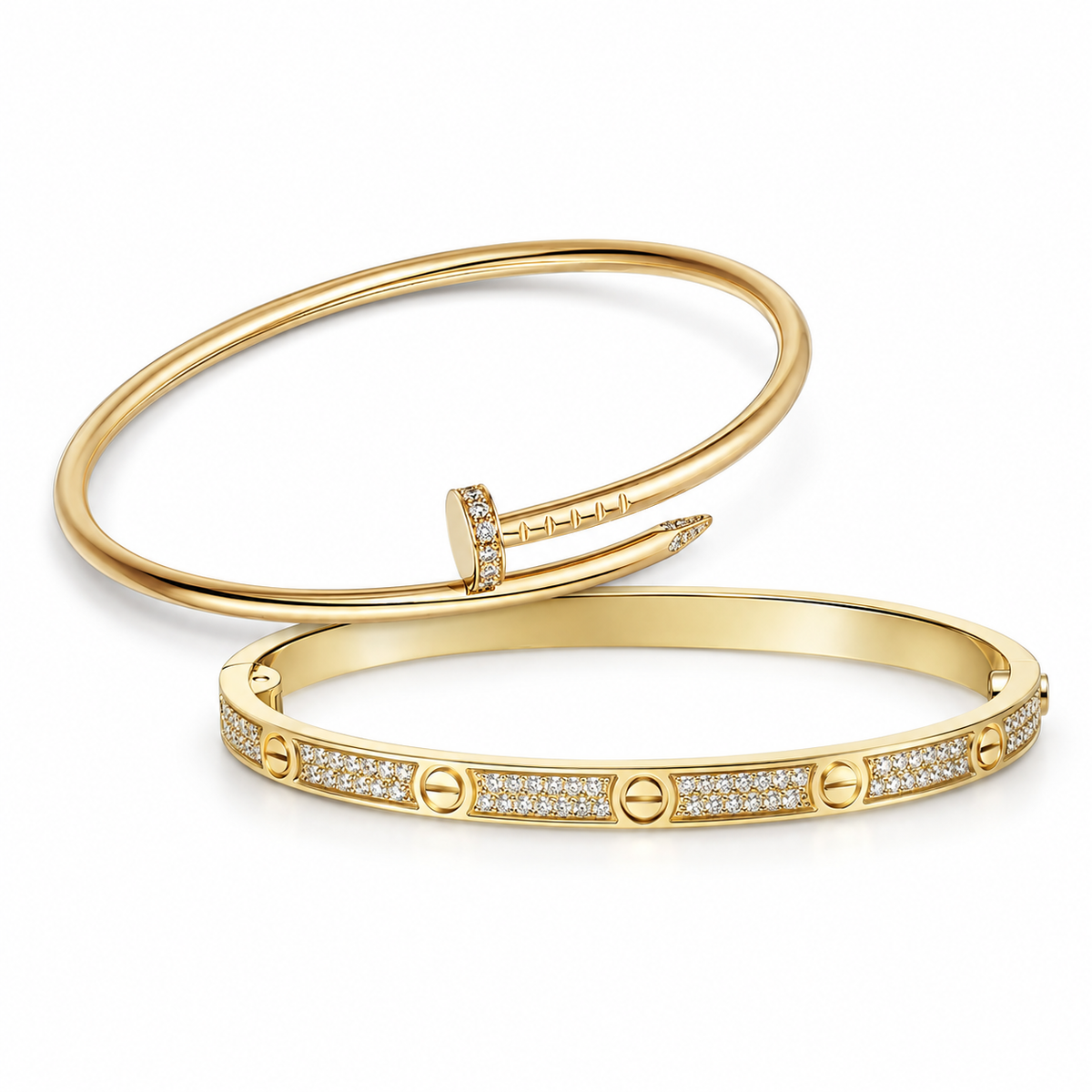 [Rosla] JUSTE Diamond & LOVE Diamond-Paved Bracelet Stack Set