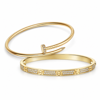 [Rosla] JUSTE Diamond & LOVE Diamond-Paved Bracelet Stack Set