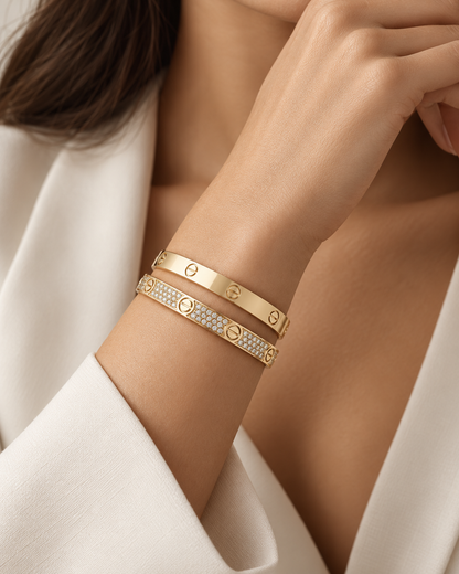 [Rosla] LOVE  Classic & Diamond-Paved Bracelet Stack Set