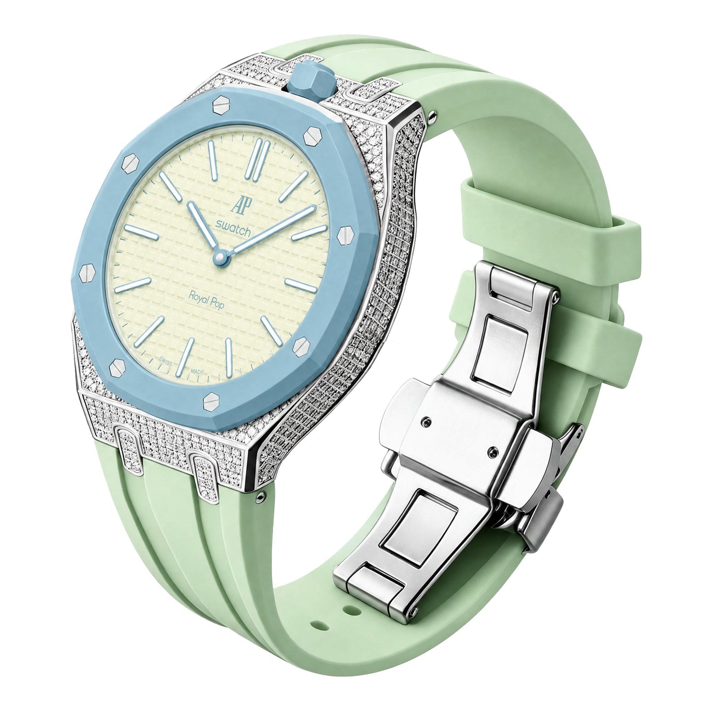 [Rosla]Royal Oak Pop Exclusive Steel Case With Diamond(Moissanite) & Silicone Strap