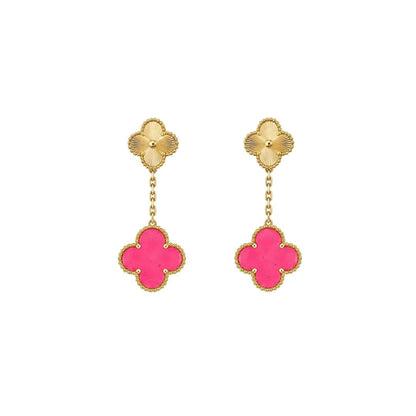 [Rosla]NEW CLOVER 2 MOTIF PINK ENAMEL EARRINGS