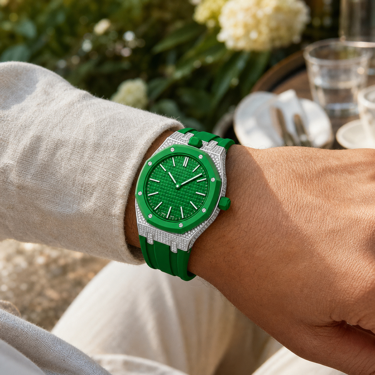 [Rosla]Royal Oak Pop Exclusive Steel Case With Diamond(Moissanite) & Silicone Strap