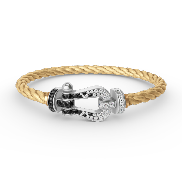 [Rosla]FORCE LARGE HORSESHOE BLACK WHITE DIAMOND BRACELET SILVER