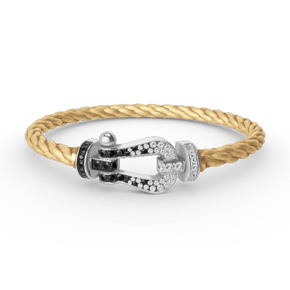 [Rosla]FORCE LARGE HORSESHOE BLACK WHITE DIAMOND BRACELET SILVER