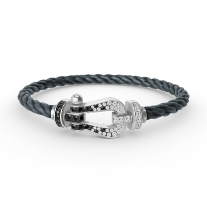 [Rosla]FORCE LARGE HORSESHOE BLACK WHITE DIAMOND BRACELET SILVER