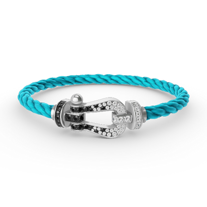 [Rosla]FORCE LARGE HORSESHOE BLACK WHITE DIAMOND BRACELET SILVER