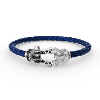 [Rosla]FORCE LARGE HORSESHOE BLACK WHITE DIAMOND BRACELET SILVER