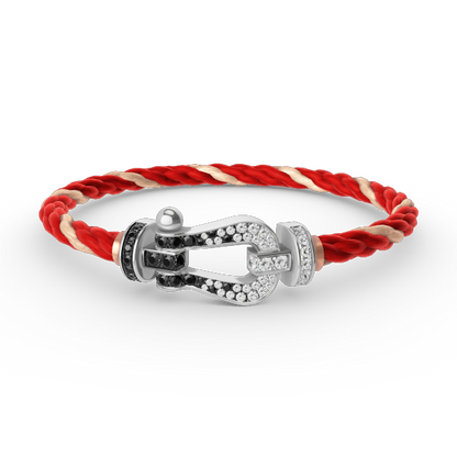 [Rosla]FORCE LARGE HORSESHOE BLACK WHITE DIAMOND BRACELET SILVER