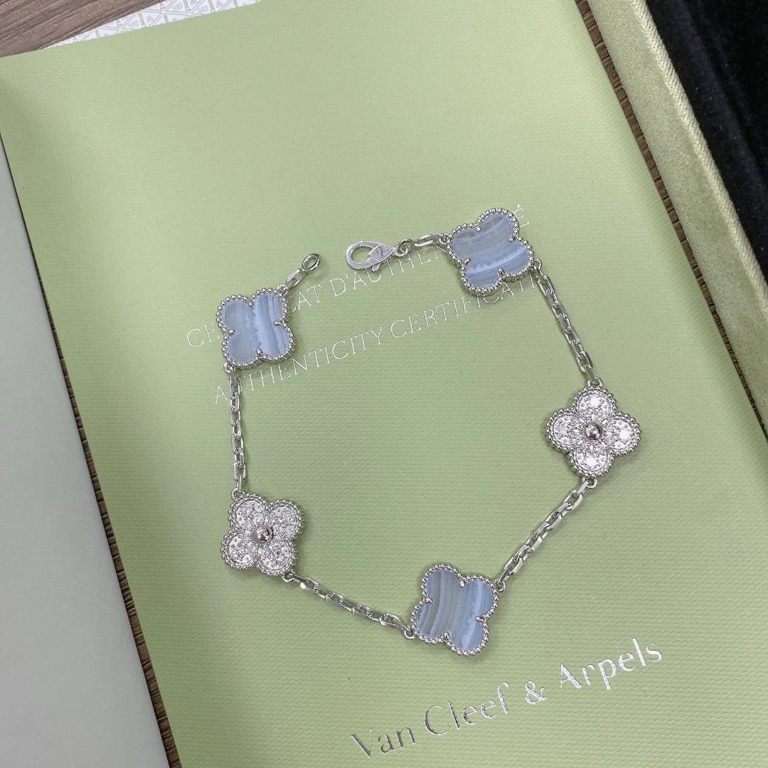 [Rosla] CLOVER 5 MOTIF PURPLE CHALCEDONY BRACELET COLLECTION