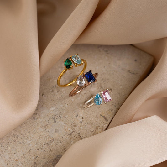 Open Toi et Moi Birthstone Ring