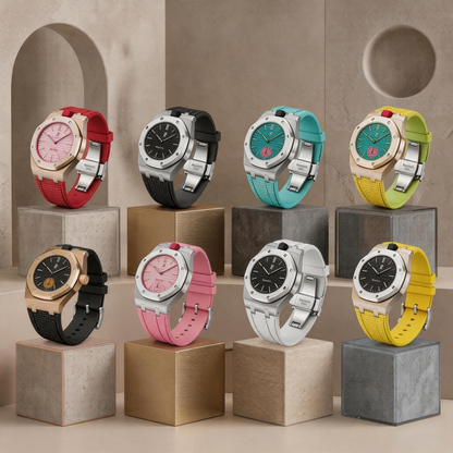 [Rosla]Steel Case & Fluoroelastomer Strap Full‑wrap Embedded Watch Band