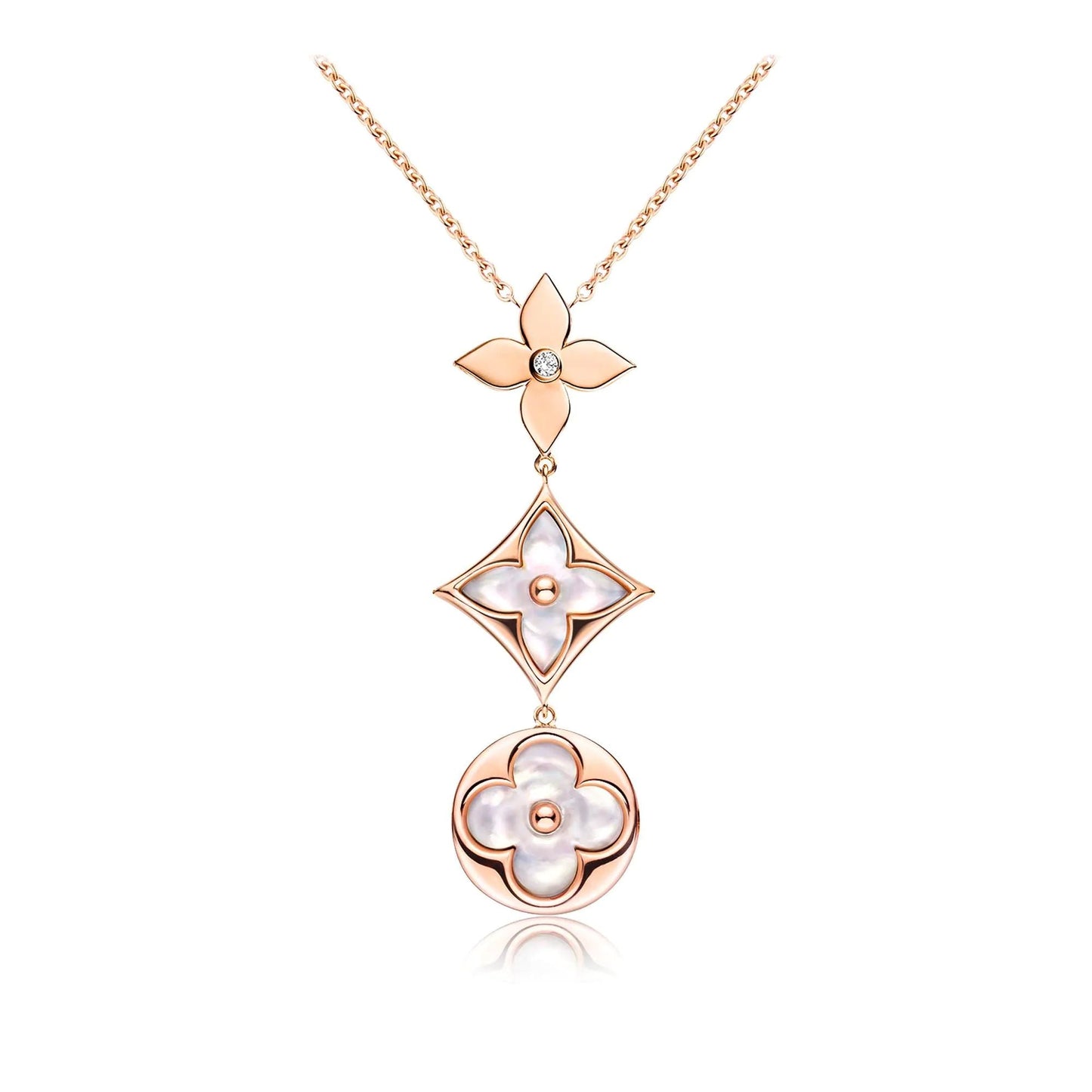 [Rosla]COLOR BLOSSOM LARIAT NECKLACE PINK GOLD WHITE MOTHER PEARL AND DIAMOND
