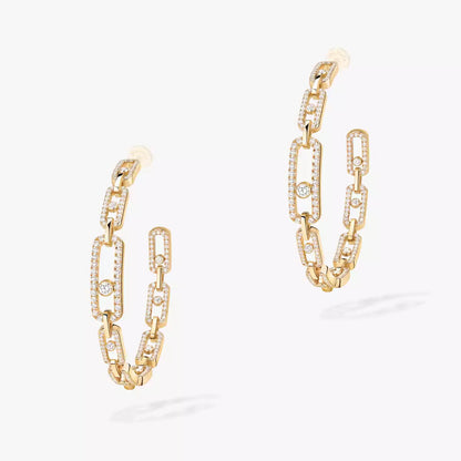 [[Rosla]Move Link Diamond Hoop Earrings