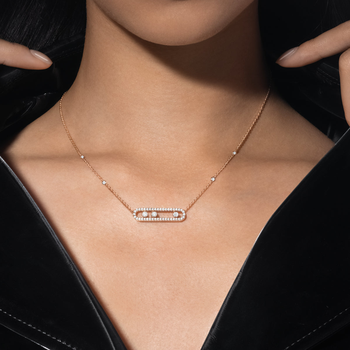 [Rosla] Move Pave_ Rose Gold Diamond Necklace
