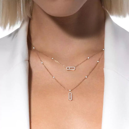 [Rosla]2 Rows Rose Gold Diamond Pave_ Necklace Move Uno