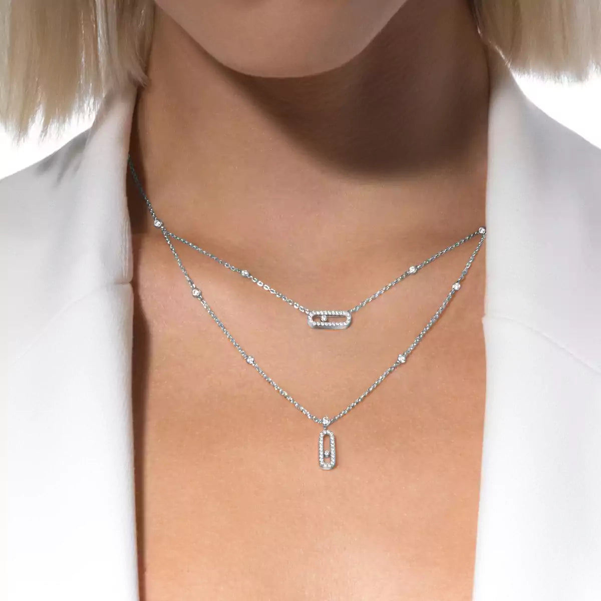 [Rosla]2 Rows Rose Gold Diamond Pave_ Necklace Move Uno