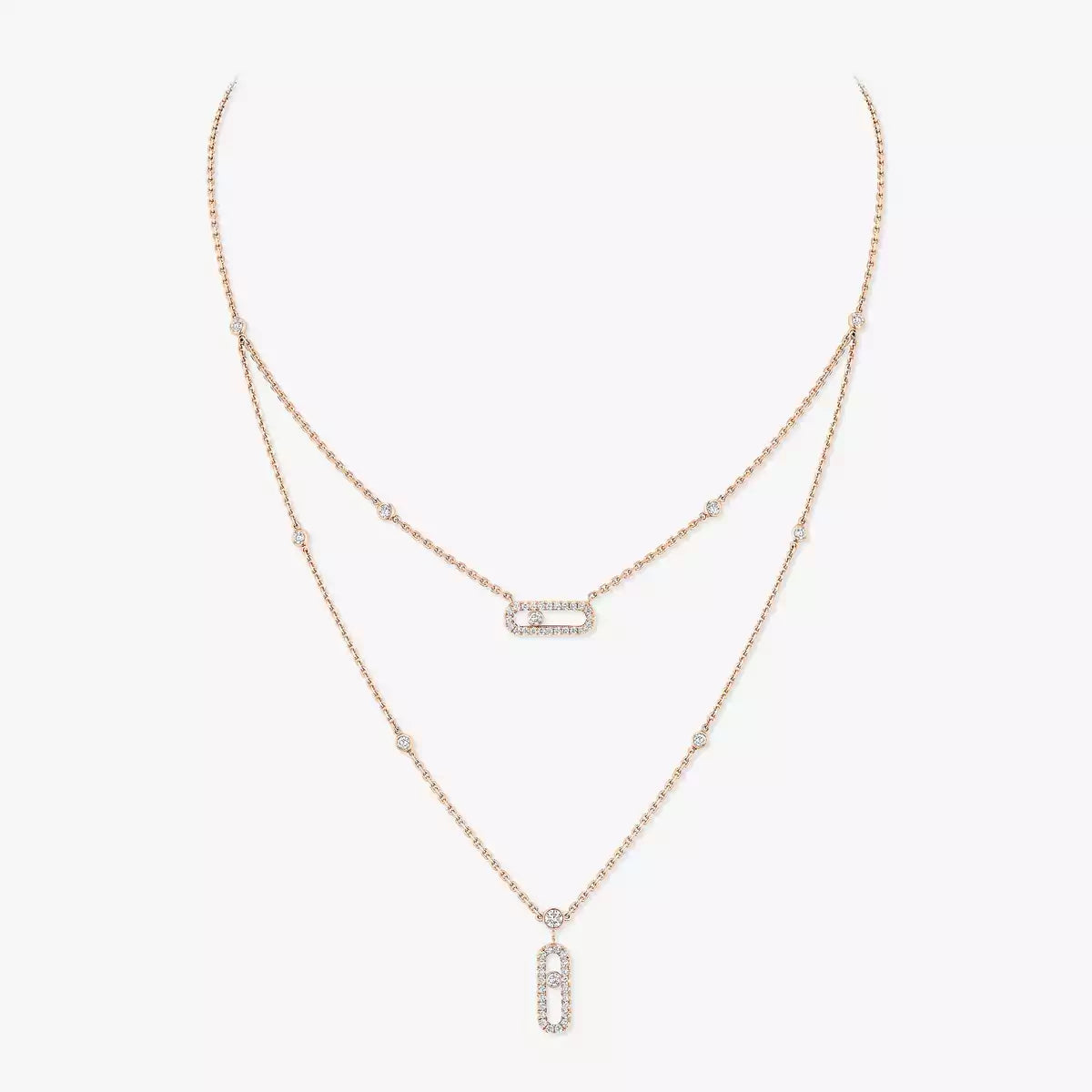 [Rosla]2 Rows Rose Gold Diamond Pave_ Necklace Move Uno