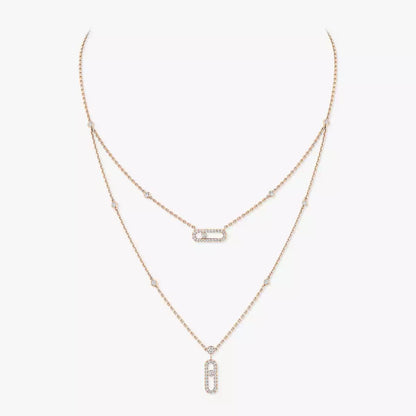 [Rosla]2 Rows Rose Gold Diamond Pave_ Necklace Move Uno