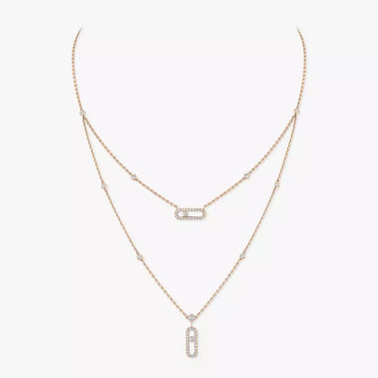[Rosla]2 Rows Rose Gold Diamond Pave_ Necklace Move Uno