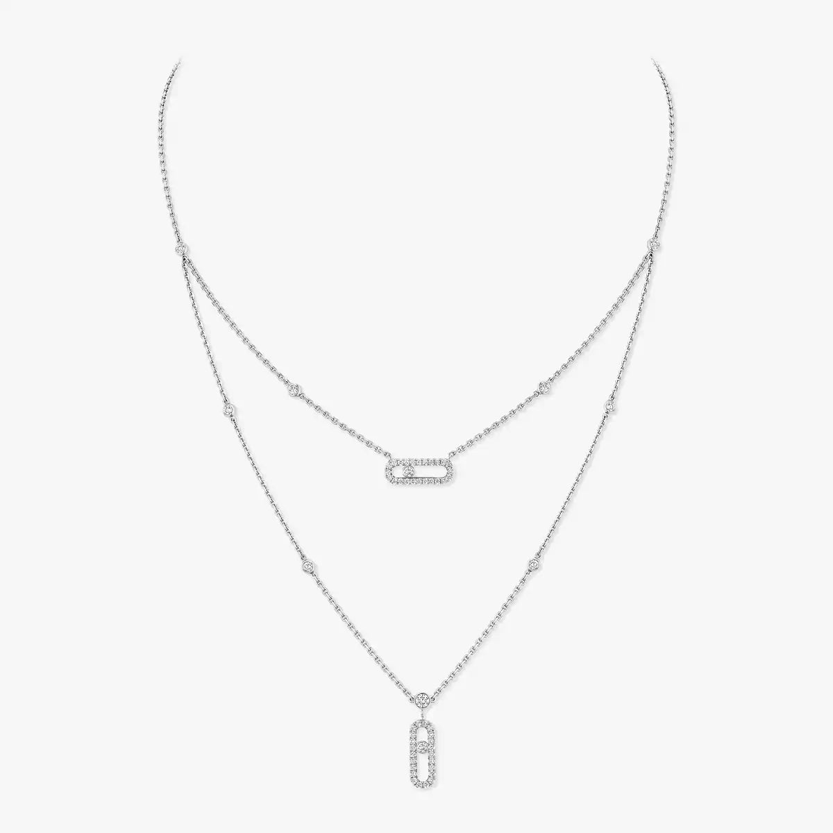 [Rosla]2 Rows Rose Gold Diamond Pave_ Necklace Move Uno