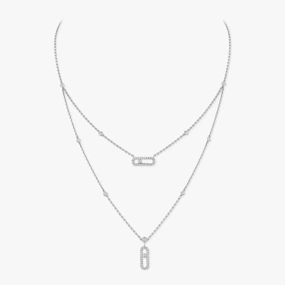 [Rosla]2 Rows Rose Gold Diamond Pave_ Necklace Move Uno