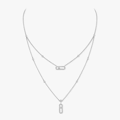 [Rosla]2 Rows Rose Gold Diamond Pave_ Necklace Move Uno
