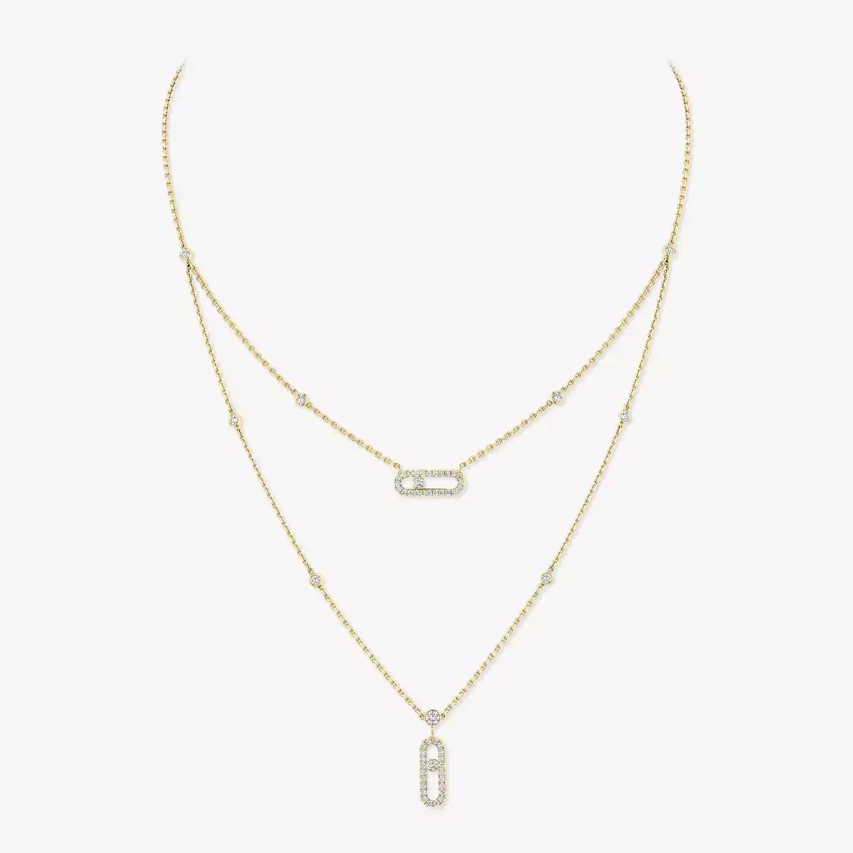 [Rosla]2 Rows Rose Gold Diamond Pave_ Necklace Move Uno