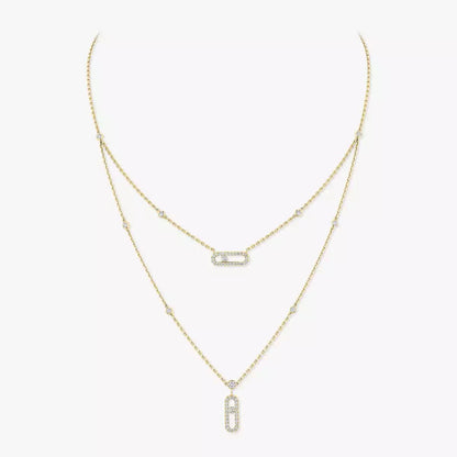 [Rosla]2 Rows Rose Gold Diamond Pave_ Necklace Move Uno