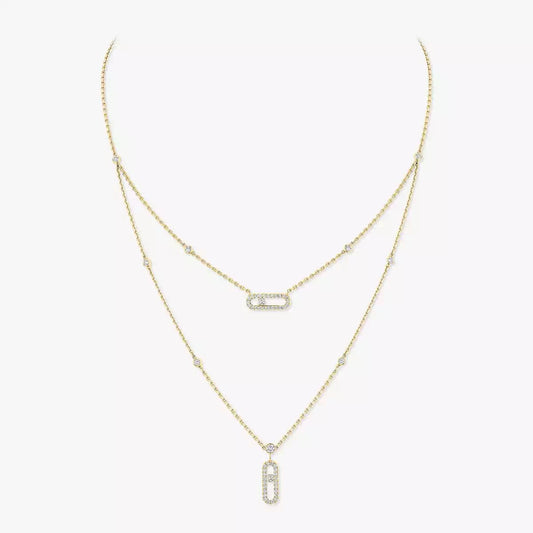 [Rosla]2 Rows Rose Gold Diamond Pave_ Necklace Move Uno